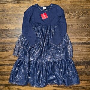 Hanna Andersson Shimmering Navy Blue Cotton Kids Dress 150/12